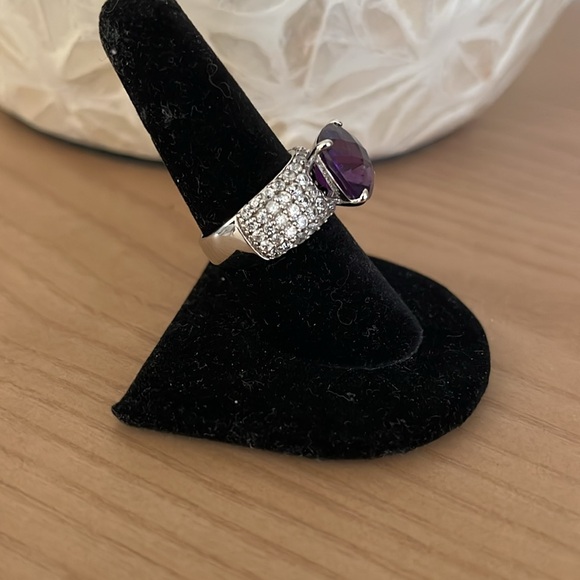 Designer KJC Sterling Silver Amethyst CZ Cushion Cut Over Pave Diamond C… - Picture 3 of 7